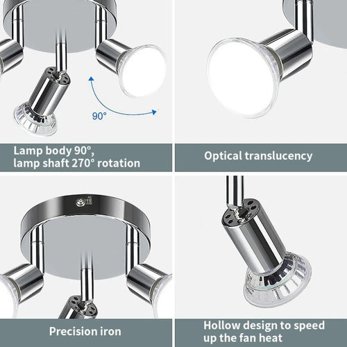 Triple spot ceiling light chrome shiny black gu10 - vue 8 sur 8