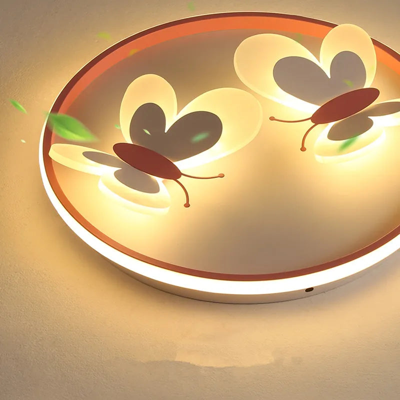Decorative pink butterfly children's ceiling light for bedroom and study - vue 6 sur 8