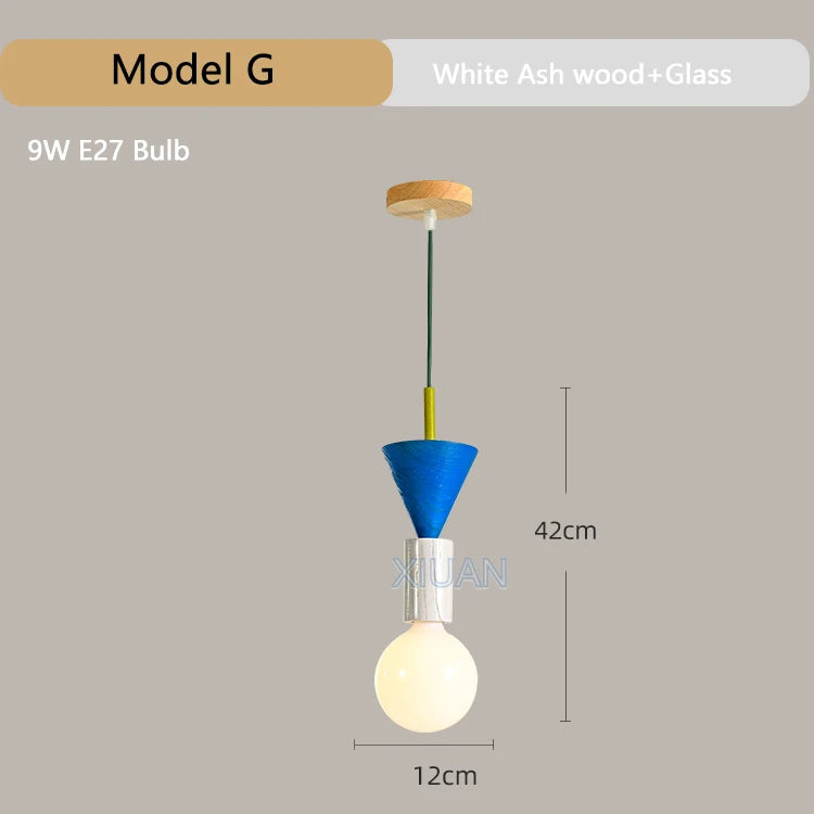 Modern wooden chandelier with LED for home - vue 8 sur 13