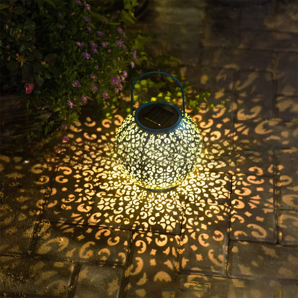 Solar hanging metal lantern for garden and patio