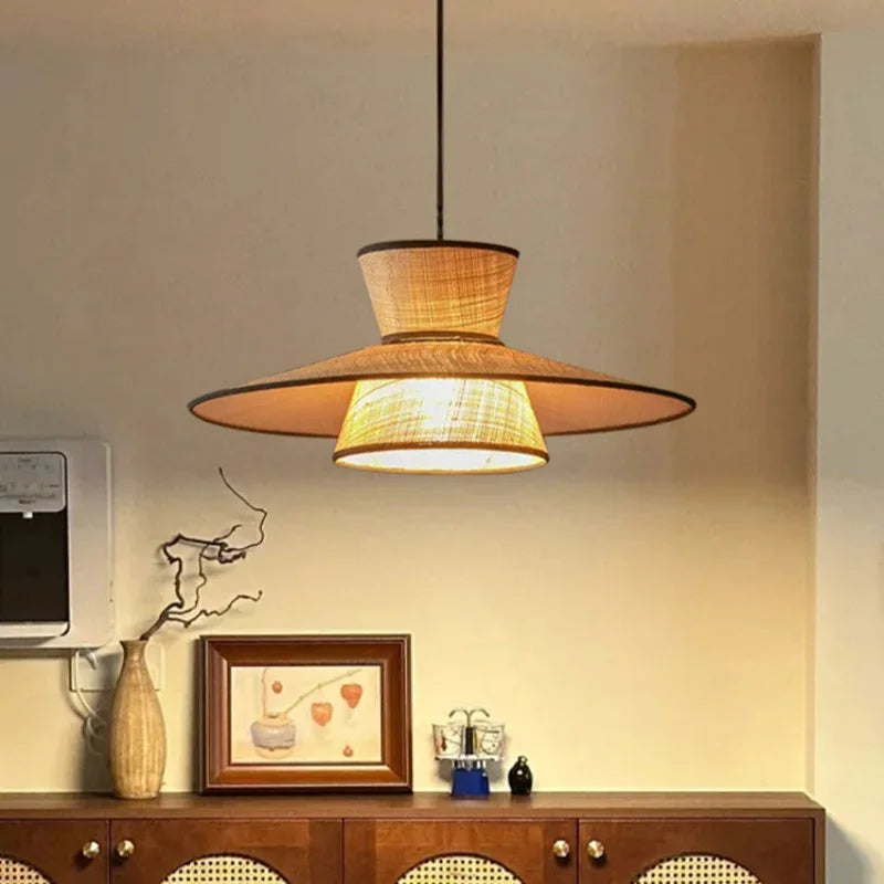 Wabi sabi rattan and raffia chandelier for vintage interior decor