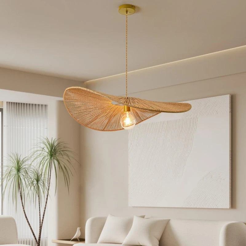 Japanese-style woven straw chandelier for interior decor