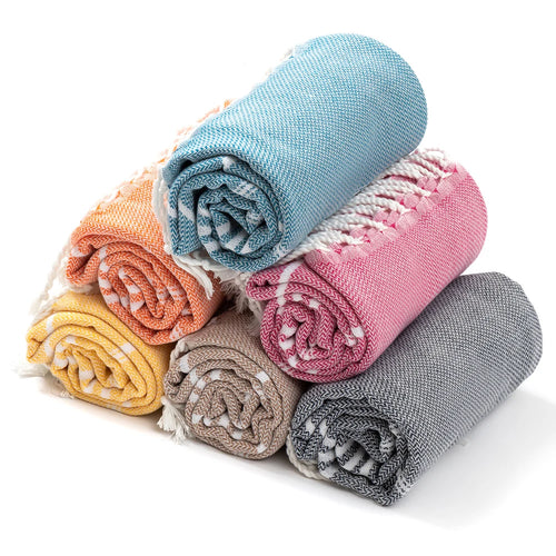 Absorbent Turkish beach towel with stripes and fringes, cotton - vue 3 sur 7