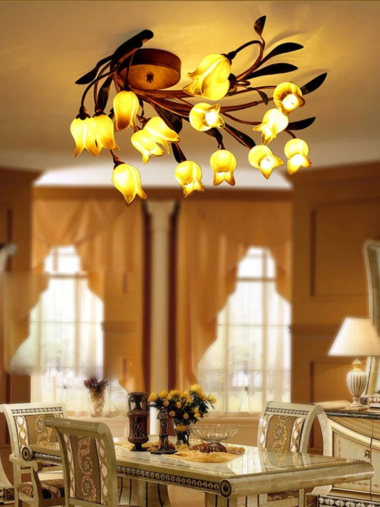 Nordic glass and iron LED flower ceiling light