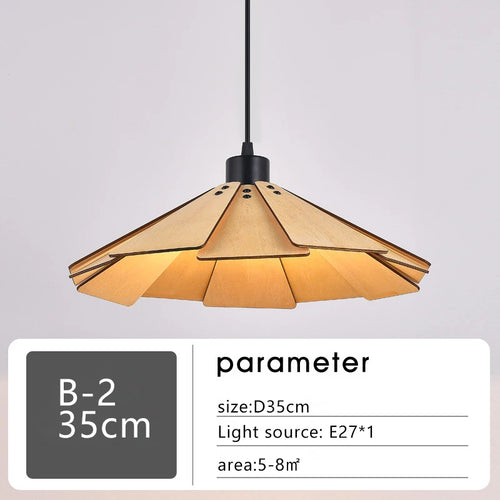 Japanese retro wooden pendant light for interior decoration - vue 14 sur 13