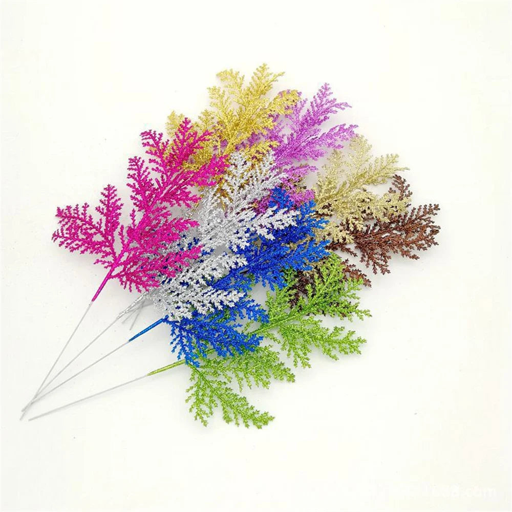 Christmas pine leaves glitter for DIY wreath and tree decoration