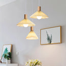 Modern Nordic pleated fabric chandelier with wooden base