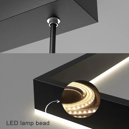 Modern square LED chandelier for living room, dining room, bedroom, kitchen, black rectangular ceiling pendant light - vue 6 sur 18