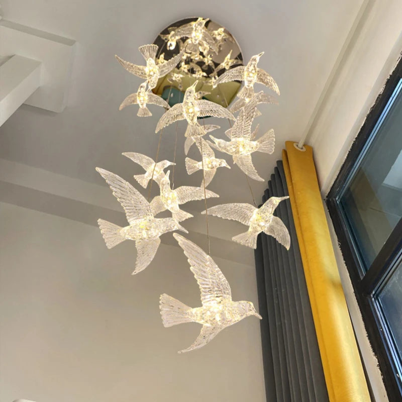 suspension LED décorative en forme d'oiseau pour loft et villa - vue 4 sur 18