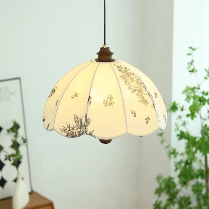Patterned fabric pendant light for bar and living room