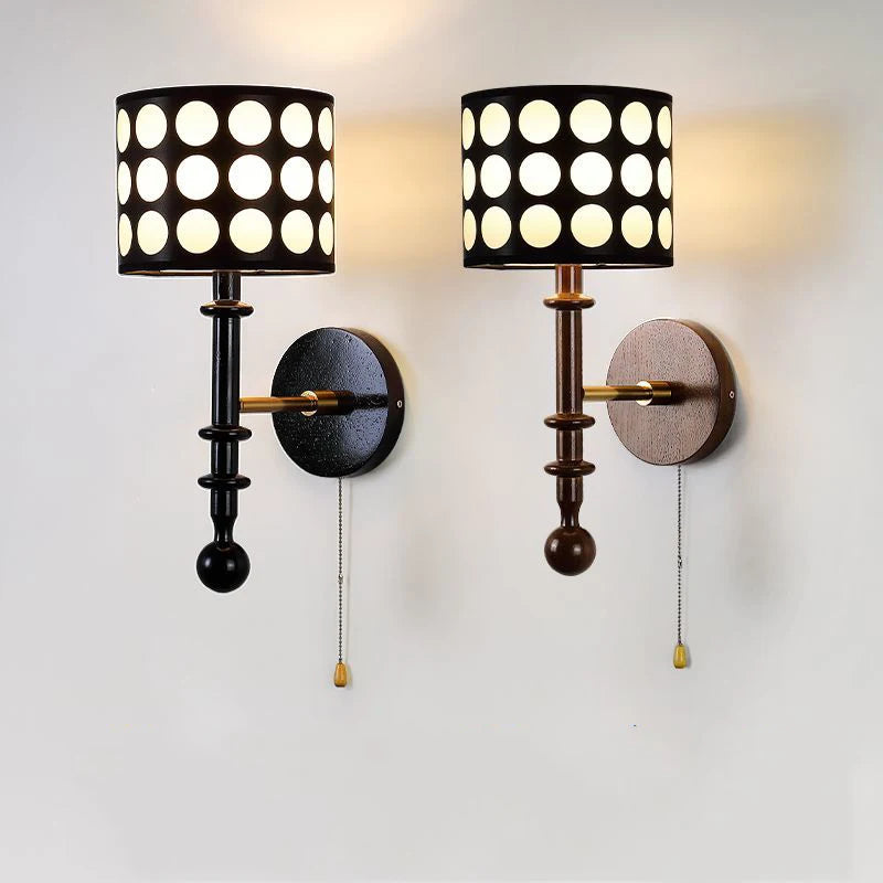 French vintage polka dot wall lamp with pull cord switch