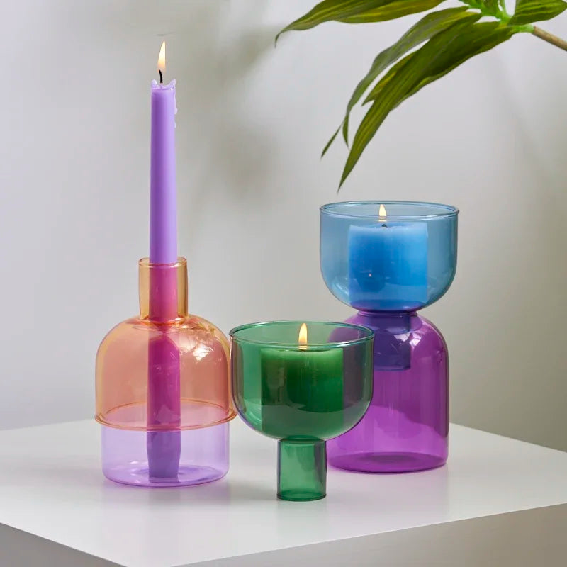 Decorative glass candle holder for candles and plants