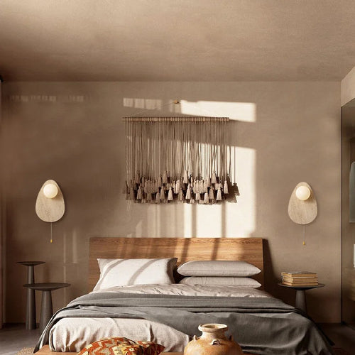 Vintage natural stone wall light with glass shade - vue 5 sur 7