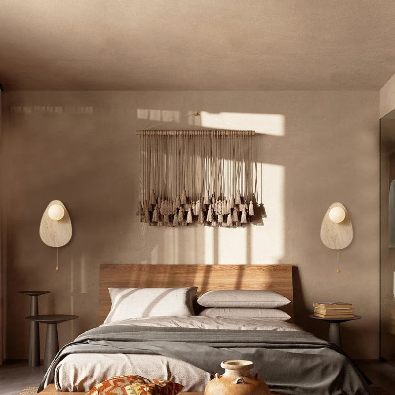 Vintage natural stone wall light with glass shade and LED - vue 4 sur 7