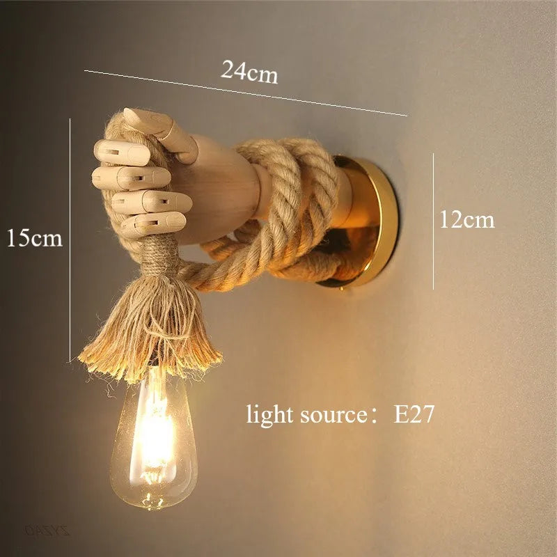 Creative retro industrial style hemp rope wall light