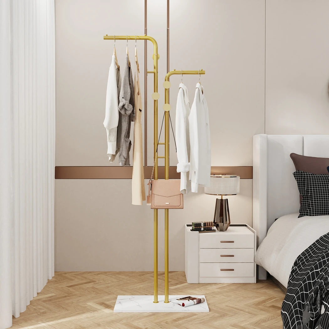 metal coat rack with elegant gold marble base - vue 4 sur 7