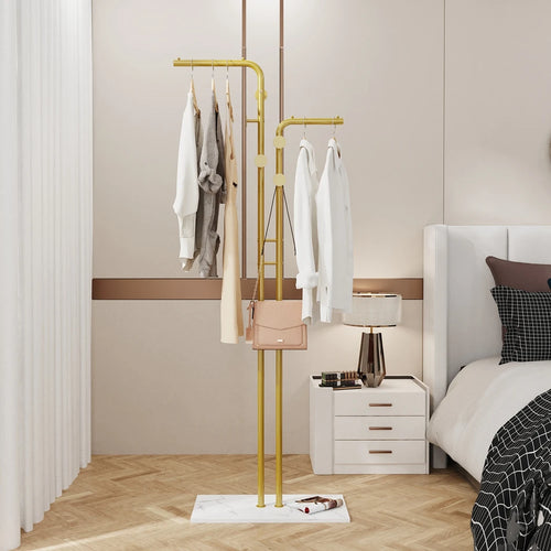 metal coat rack with elegant gold marble base - vue 4 sur 7
