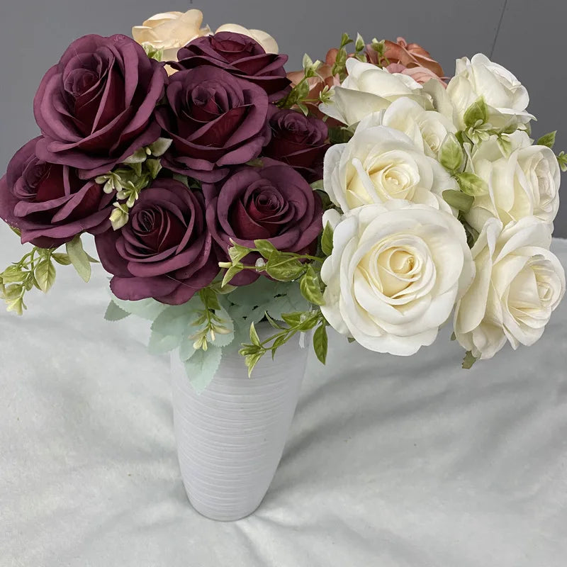 Elegant silk artificial rose bouquet floral decoration