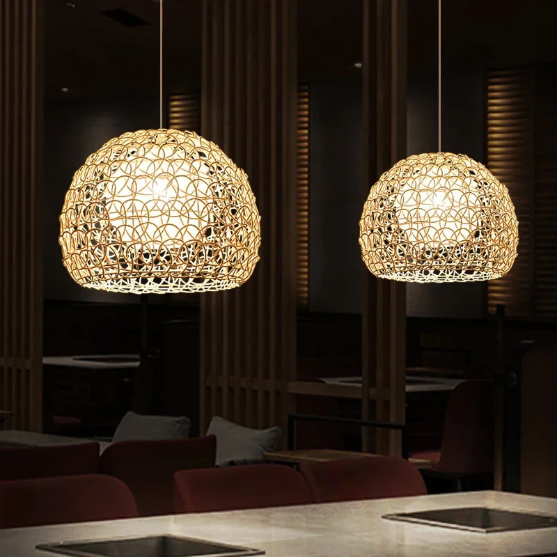 Handwoven rattan chandelier modern Chinese style - vue 4 sur 14