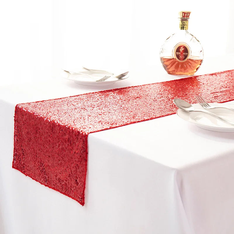 Orange sequin table runner for festive decoration