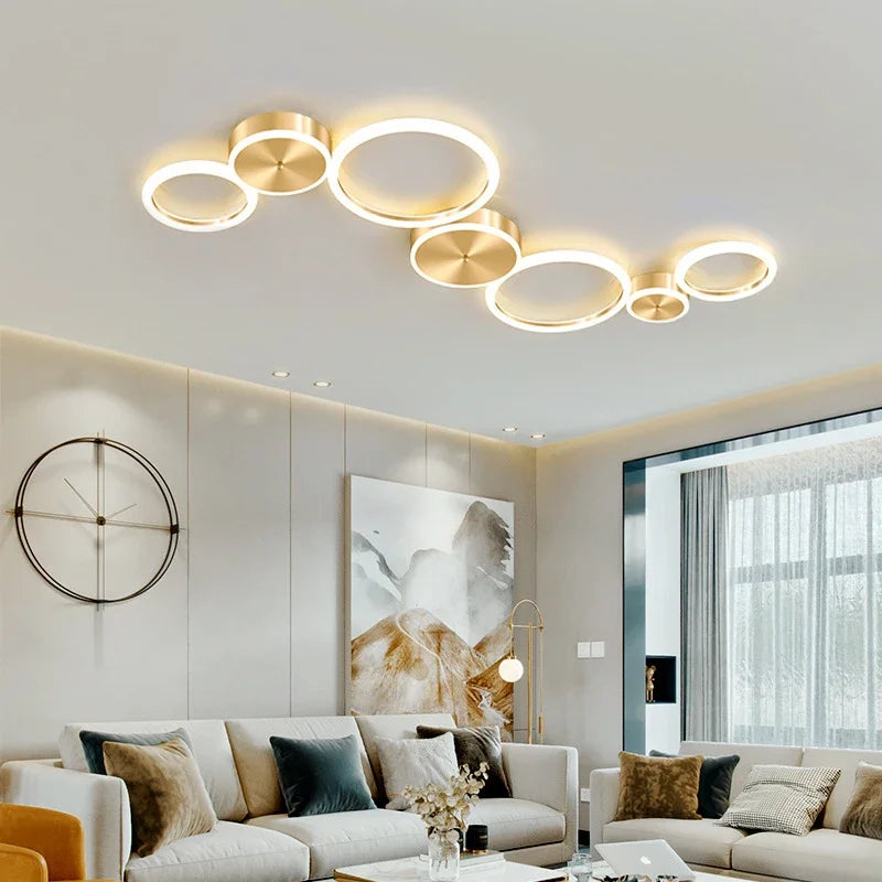 Modern LED ceiling chandelier gold ring aluminium for living room, bedroom, dining room