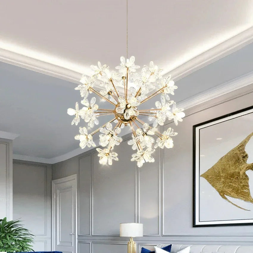Modern luxury LED dandelion crystal chandelier round ball for dining and living room