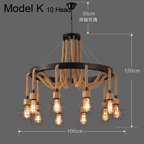 Industrial rustic pendant lights with rope for indoor use - vue 11 sur 21