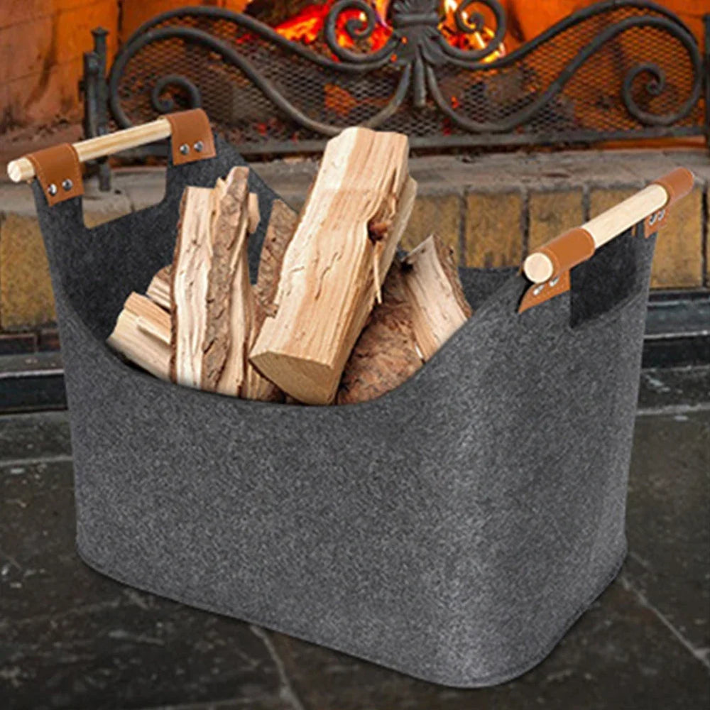 foldable felt basket for storing wood and clothes