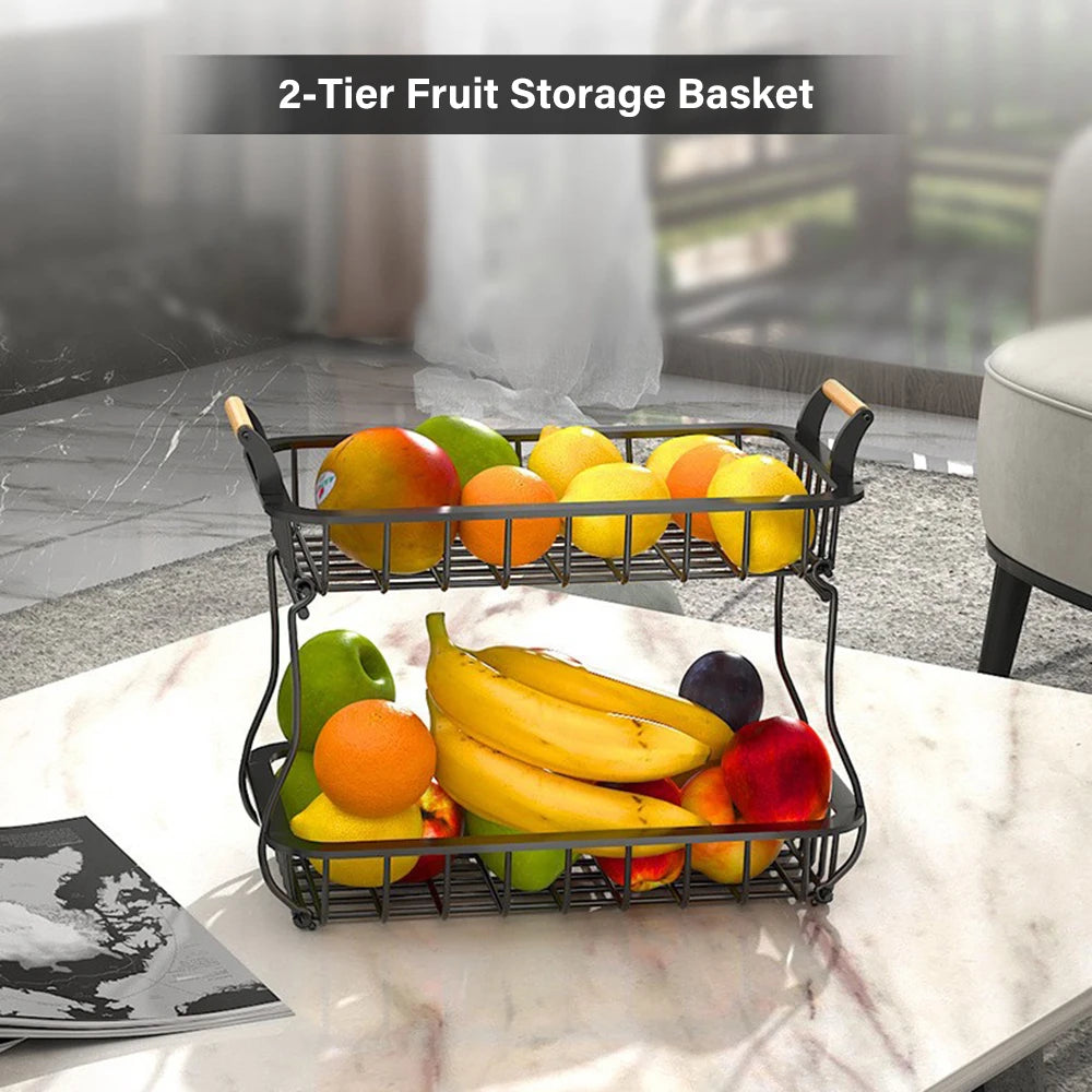 Rectangular two-tier fruit and vegetable storage basket