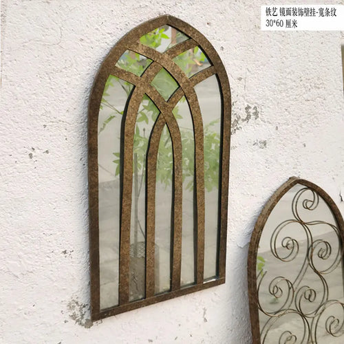 Nordic retro wooden mirrors for wall craft decoration - vue 6 sur 9