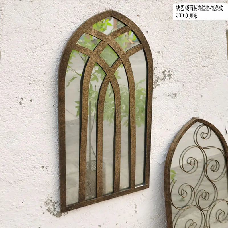 Nordic retro wooden mirrors for wall craft decoration - vue 5 sur 9