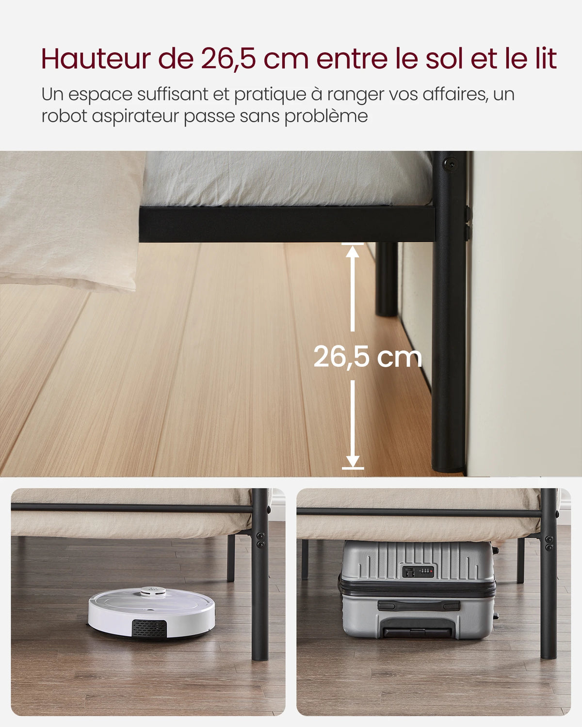 VASAGLE Single Bed Frame, Metal Bed Frame, Fits 90 x 190 cm Mattress, Easy Assembly, for Small Spaces, Guest Room - vue 3 sur 8