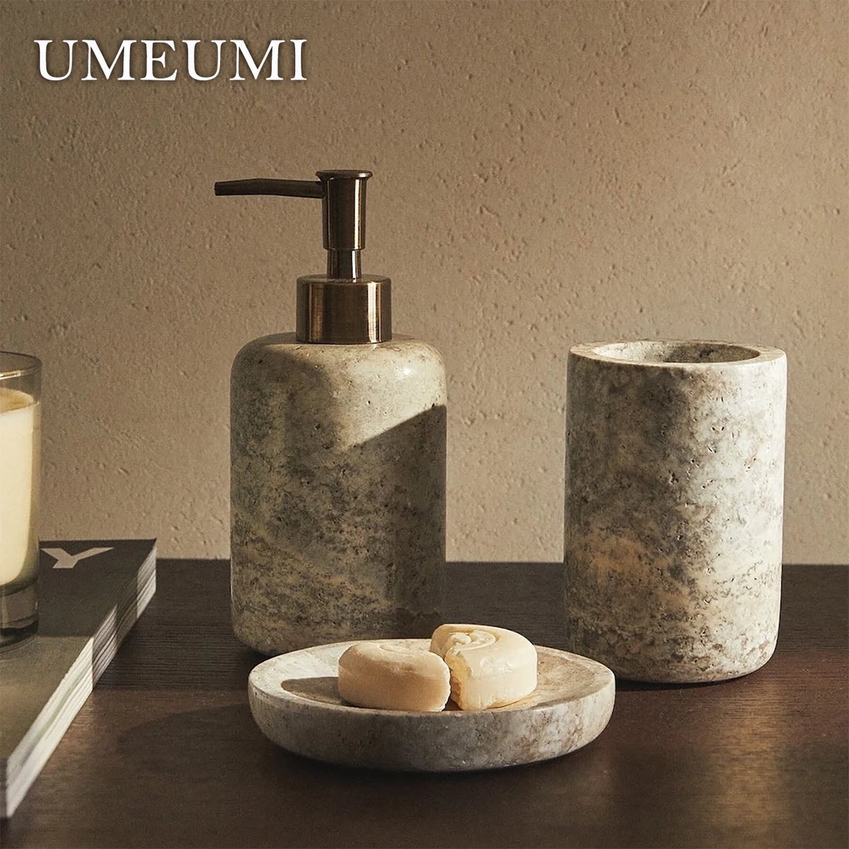 natural marble and travertine bathroom set - vue 3 sur 10