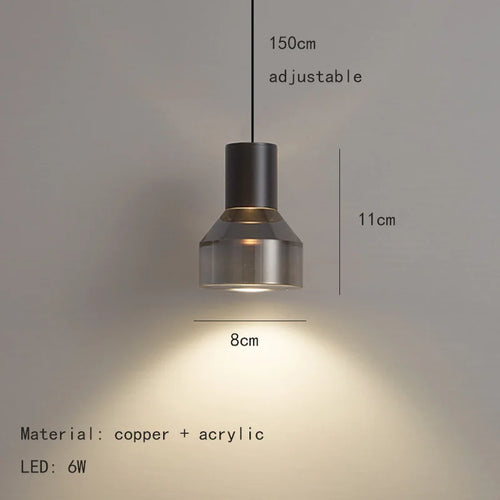 Transparent acrylic pendant light with natural adjustable cord - vue 11 sur 11