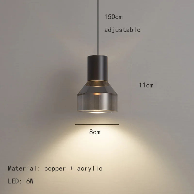 Transparent acrylic pendant light with natural adjustable cord - vue 10 sur 11