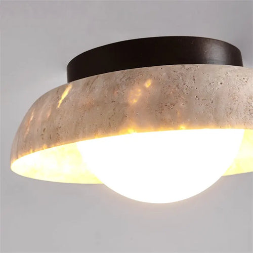 Nordic natural yellow travertine round ceiling lights - vue 3 sur 7