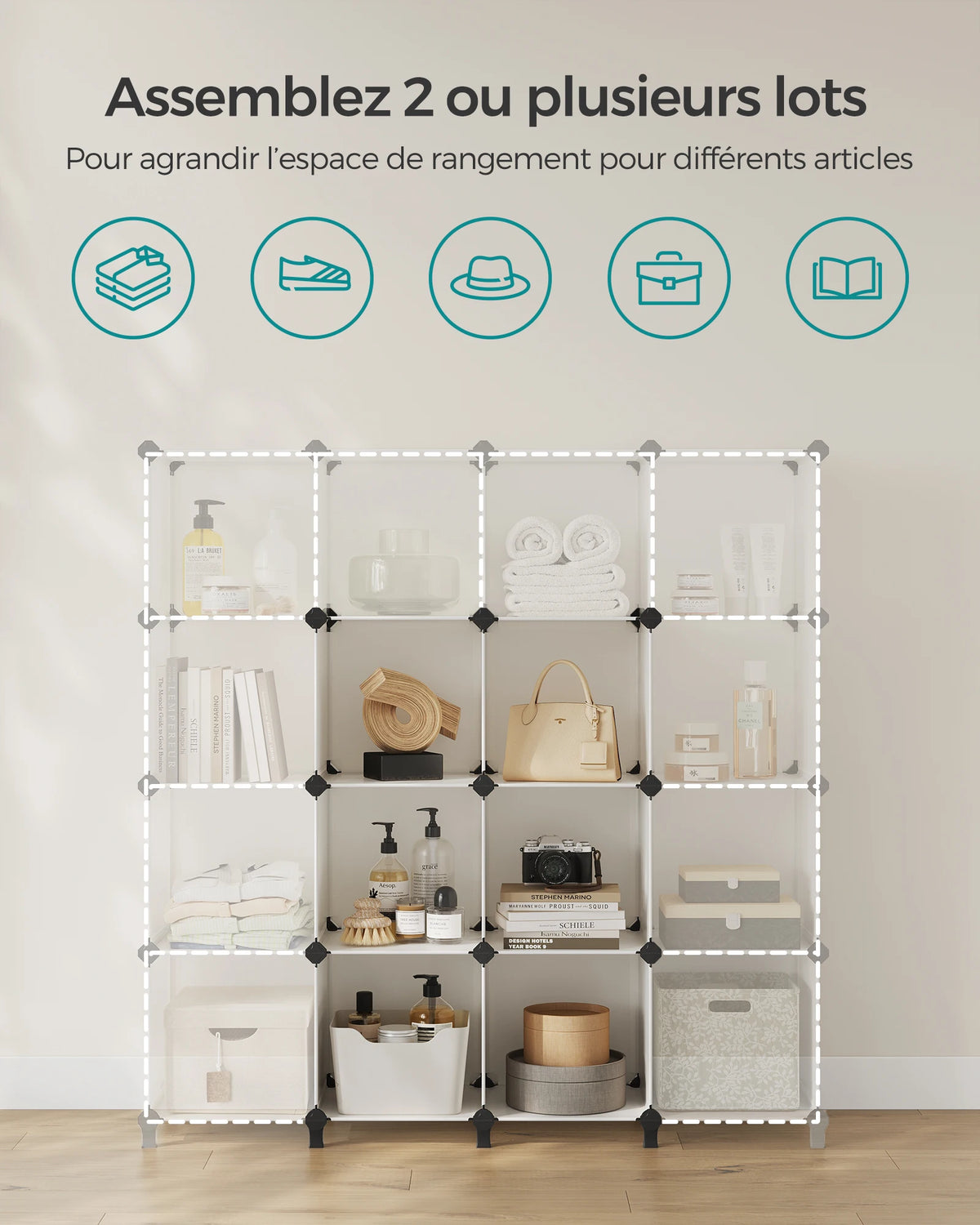 SONGMICS 6 Cube Storage Unit, Modular Plastic Cube Storage Organizer with Feet, Shoe Rack, Each Cube 30 x 30 x 30 cm - vue 4 sur 7