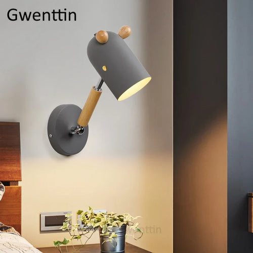 Nordic wooden and iron wall light for children - vue 3 sur 9