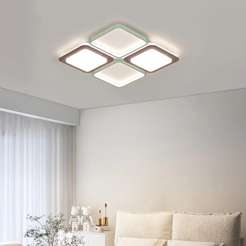 Minimalist square wood grain living room lamp - vue 3 sur 18