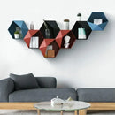 hexagonal wooden wall rack for books and decorations