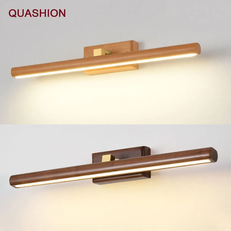 Scandinavian black walnut mirror LED wall lamp