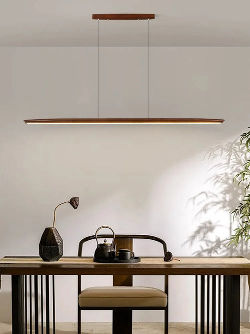 Modern long solid wood LED pendant light - vue 4 sur 15