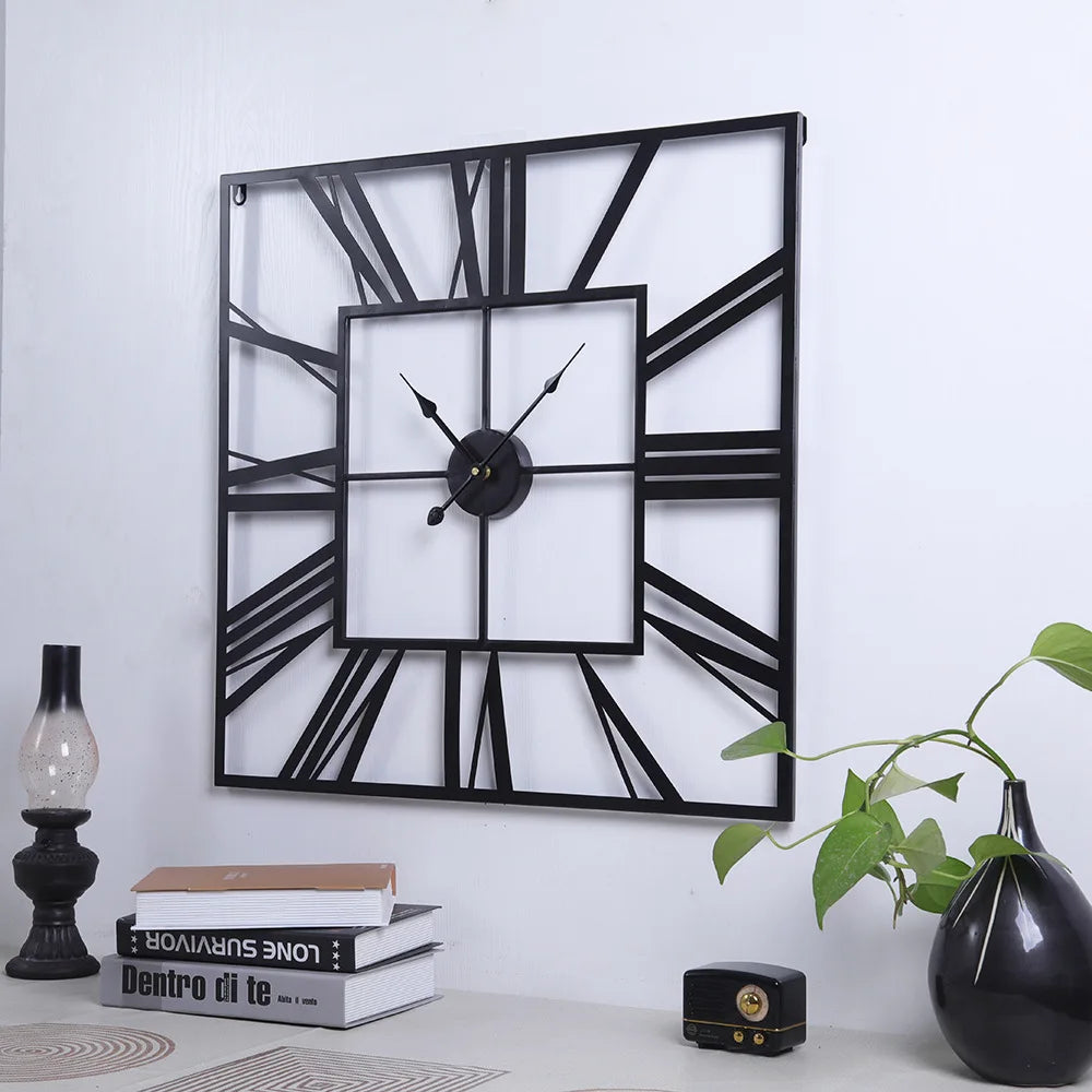 Modern 3D Retro Square Roman Numerals Wall Clock Silent Home Decor - vue 4 sur 9