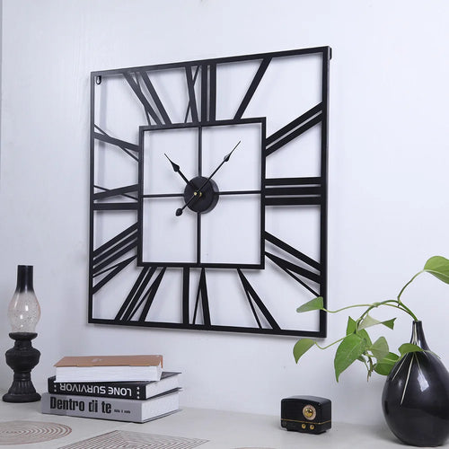 Modern 3D Retro Square Roman Numerals Wall Clock Silent Home Decor - vue 4 sur 9