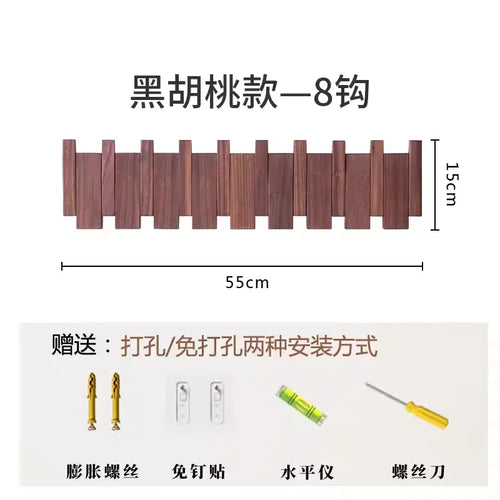 hanging walnut coat rack with creative solid wood hooks - vue 11 sur 15