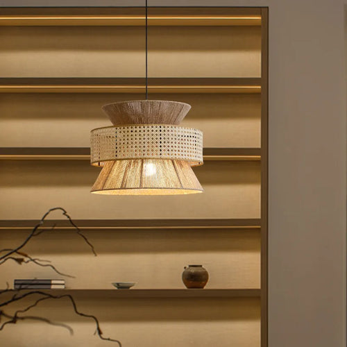Chinese sabi wabi style rattan pendant light - vue 6 sur 24