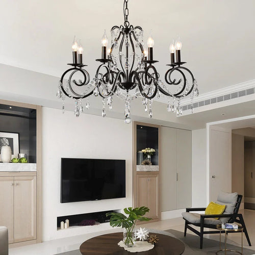 Classic wrought iron and crystal chandelier for industrial interiors - vue 7 sur 6