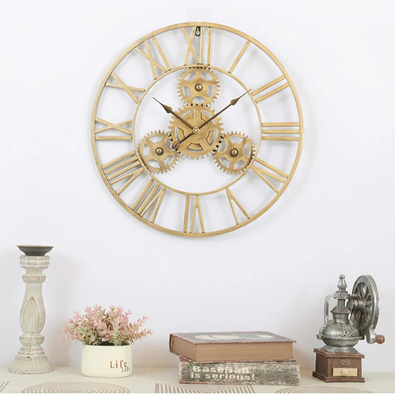 3D retro wall clock luxury large decorative gear craft - vue 4 sur 7