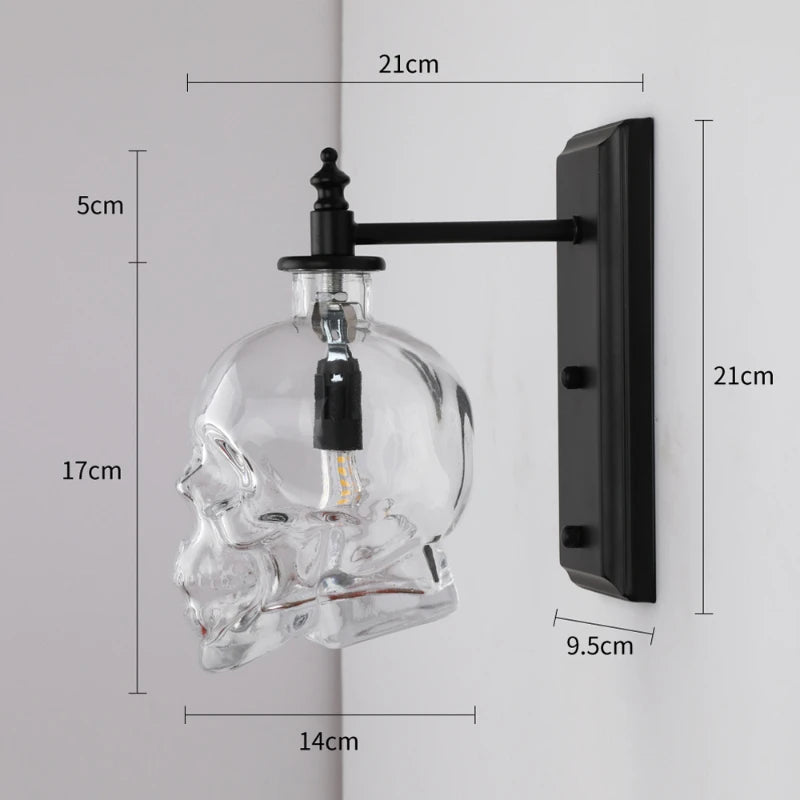 retro skull industrial led wall light
