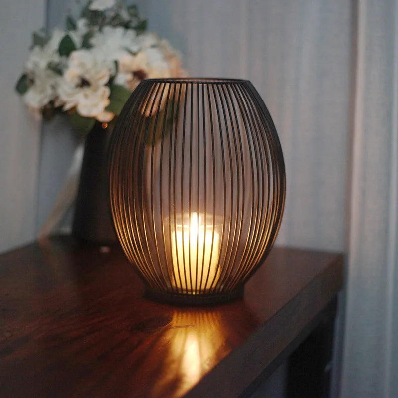 Geometric hollow iron candle holder for interior decor